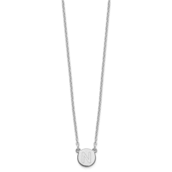 Rhodium Over Sterling Silver Tiny Circle Block Letter N  Initial Necklace