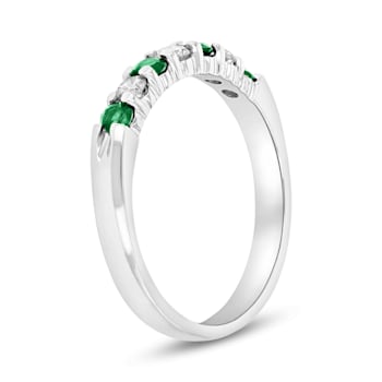 0.35ctw Emerald and Diamond Wedding Band ring in 14k White Gold
