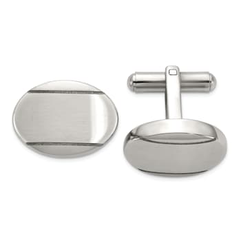 Stainless Steel Brushed and Polished Oval Cuff Links
