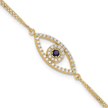 14k Yellow Gold Diamond and Sapphire Evil Eye Bracelet 0.16ctw
