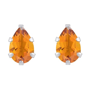 6x4mm Pear Shape Citrine Rhodium Over 10k White Gold Stud Earrings