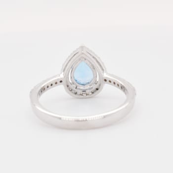 Pear Shape Swiss Blue Topaz and Cubic Zirconia Rhodium Over Sterling
Silver Ring
