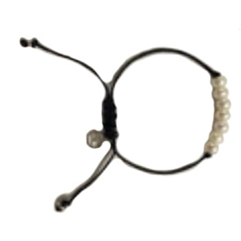 6-7MM Round White Freshwater Pearl Black Cord Bolo Bracelet with
Stainless Steel Accent Tag