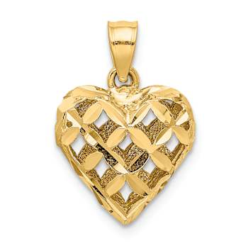 10K Yellow Gold 3D Diamond-Cut Filigree Puffed Heart Charm