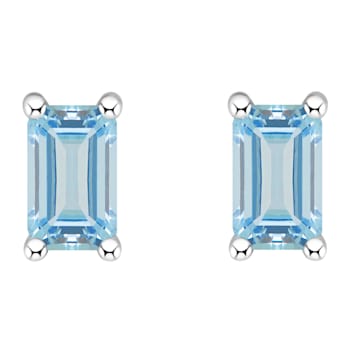 5x3mm Emerald Cut Aquamarine 14k White Gold Stud Earrings