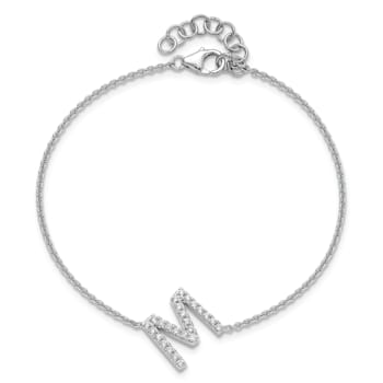 Rhodium Over 14k White Gold Diamond Sideways Letter M Bracelet