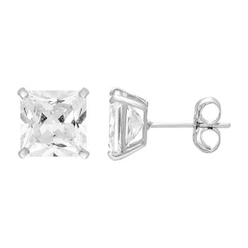 14k White Gold Cubic Zirconia Square Stud Earrings - 5MM