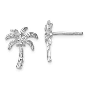 Rhodium Over Sterling Silver Polished Palm Tree Post Earrings