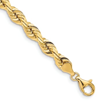 14k Yellow Gold Solid 7mm Diamond-Cut Quadruple Rope 22 Inch Chain