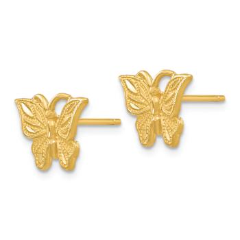 14k Yellow Gold Diamond-Cut and Satin Butterfly Stud Earrings