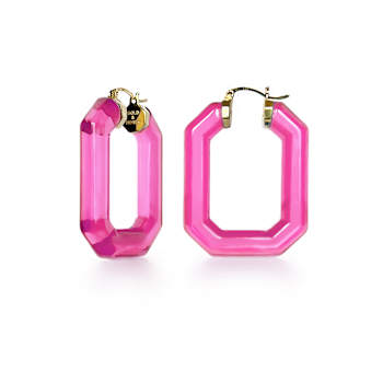 14K Yellow Gold Over Sterling Silver Acrylic Hoops in Pink