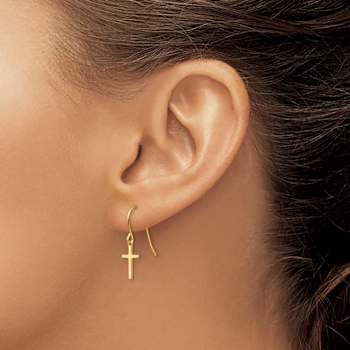 14k Yellow Gold Cross Dangle Earrings