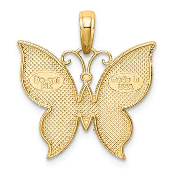 10K Yellow Gold and Rhodium Over 10K Yellow Gold Textured Butterfly Charm