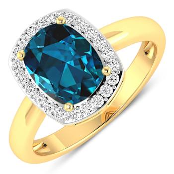 2.17ctw London Blue Topaz and Diamond 14K Yellow Gold Halo Ring
