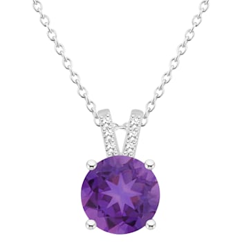 8mm Round Amethyst With Diamond Accents Rhodium Over Sterling Silver
Pendant with Chain