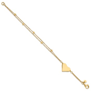 14K Yellow Gold Polished and Diamond-cut Heart Beaded 2-Strand Bracelet