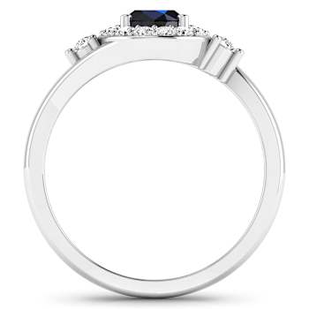 Oval Blue Sapphire and Diamond 14K White Gold Halo Ring 1.02 ctw