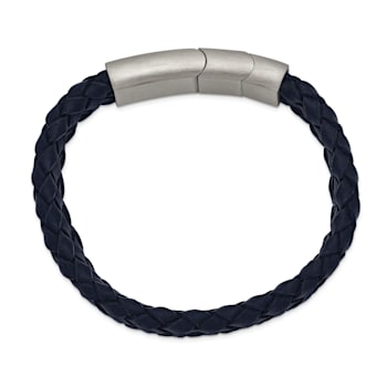 Navy Braided Leather and Stainless Steel Brushed 8.25-inch with 0.5-inch
Extension Bracelet