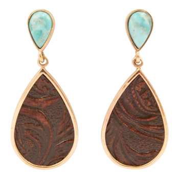 Barse Jewelry Composite Turquoise Rosette Leather & Gold Tone Dangle Earrings