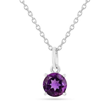 Amethyst Rhodium Over Sterling Silver Solitaire Pendant With Chain