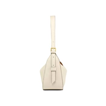 MCM Small Aren E/W Flap Hobo with Embossed Monogram Leather in Oatmeal Handbag