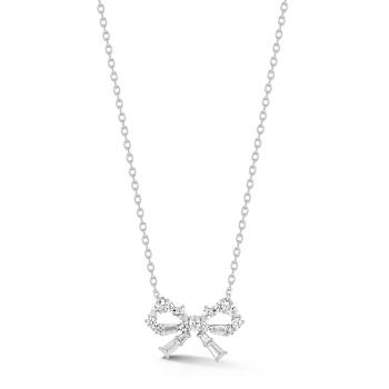 Rachel Zoe CZ Glitzy Bow Pendant Necklace in Rhodium Over Sterling Silver