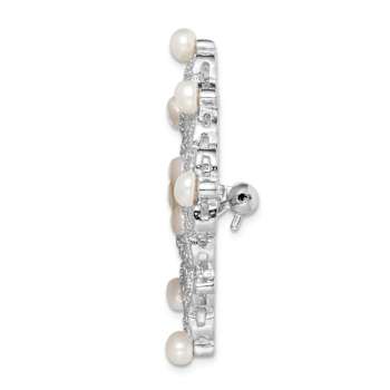 Rhodium Over Sterling Silver Freshwater Cultured Pearl and Cubic
Zirconia Pin