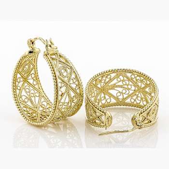 Open Filigree Hoop Earrings In 18K Gold Over Sterling Silver 32mm
