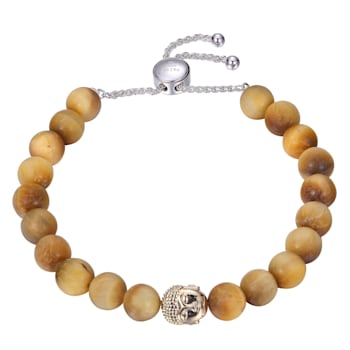 Gold Tigers Eye Two-Tone Rhodium Over Sterling Silver And 10k Rose Gold Bracelet