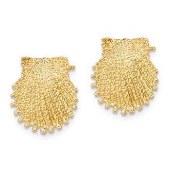 14K Yellow Gold Beaded Textured 13.4mm Scallop Shell Stud Earrings