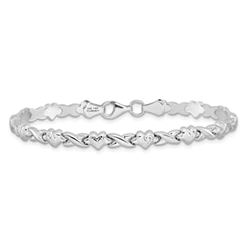 Rhodium Over 14K White Gold Polished Heart and X Bracelet
