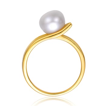Pear Shape Freshwater Pearl Linear Ring In 14K Gold Over Sterling Silver