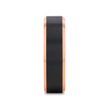 HAYDEN Rose Gold Plated Tungsten Polished Beveled Ring with Brushed
Black Center 6mm