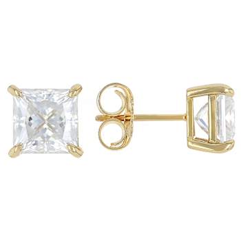 Princess-Cut Moissanite Stud Earrings In 14K Gold Over Sterling Silver