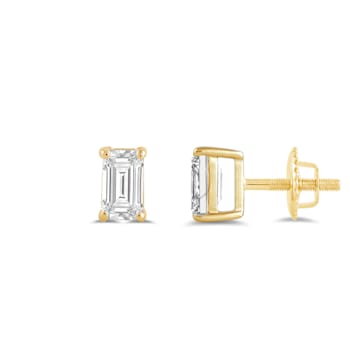 White Cubic Zirconia 14k Yellow Gold Studs With Velvet Gift Box 0.50ctw