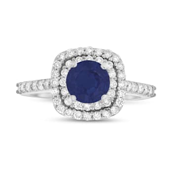 14k Gold Lab Grown 8mm Round Blue Sapphire .05CTW Diamond Halo Ring 14k Gold Lab Grown 8mm Round Blue Sapphire .05CTW Diamond Halo Ring