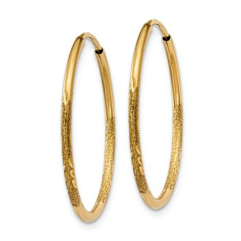 14k Yellow Gold Diamond-Cut and Satin 13/16" Endless Hoop Earrings