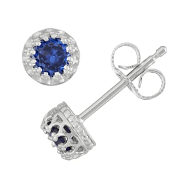 Round Lab Created Sapphire Sterling Silver Childrens Stud Earrings 0.56ctw