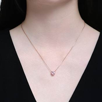 Heart-Shape Pink CZ Solitaire Necklace In 18K Rose Gold Over Brass