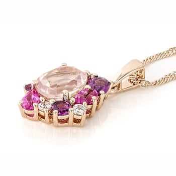 Rose Quartz, Rhodolite, Lab Pink Sapphire And White Zircon Pendant
Necklace In 18K Rose Gold Over Sterling Silver 3.35ctw