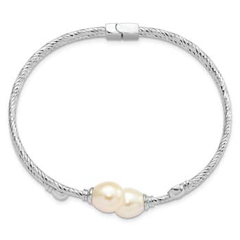Rhodium Over Sterling Silver 8x10mm White Teardrop Freshwater Cultured
Pearl Hinged Bangle