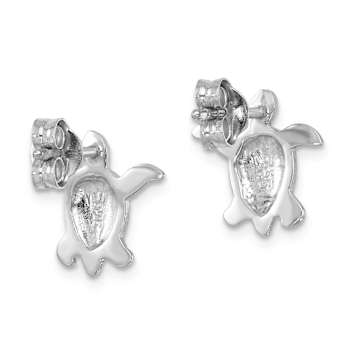 Rhodium Over Sterling Silver Enameled Polished Turtle Post Earrings