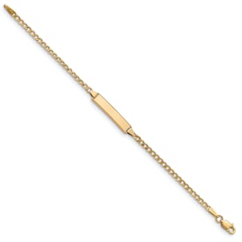 14k Yellow Gold Semi-Solid Polished Cuban Link ID Bracelet