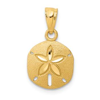 14k Yellow Gold Satin and Diamond-Cut Sand Dollar Pendant