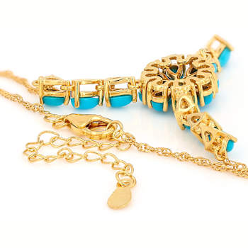 Turquoise Pear And Round Statement Necklace In 18K Gold Over Sterling Silver