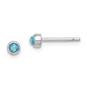 Rhodium Over Sterling Silver Polished 3mm Created Opal Round Stud Earrings