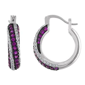 Sterling Silver Lab Created Round Ruby and White Sapphire Hoop Earrings 1.30ctw