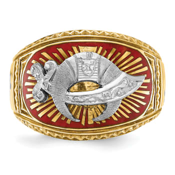 10K Two-Tone Yellow and White Gold Men's Textured and Enameled Masonic
Shriner's Ring