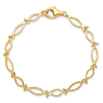 10k Yellow Gold Polished Religious Fish Link Bracelet