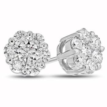 2.00cttw Diamond Cluster Earrings in 14k White Gold